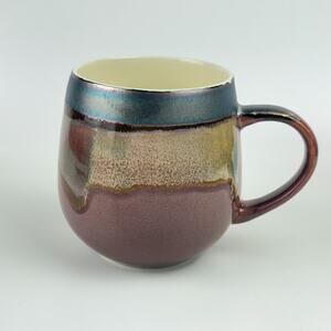 La Rochelle Coffee Mug Cup Pink Blue Mauve Iridescent Fire Glazed Stoneware 16oz